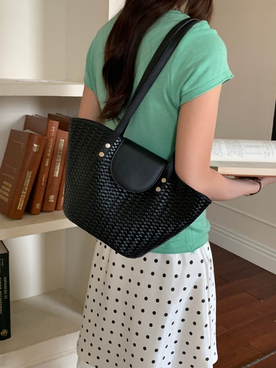 Woven Top-Handle Bucket Shoulder Bag view 6