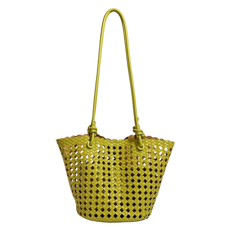 Openwork Woven Top-Handle Bucket Bag view 5