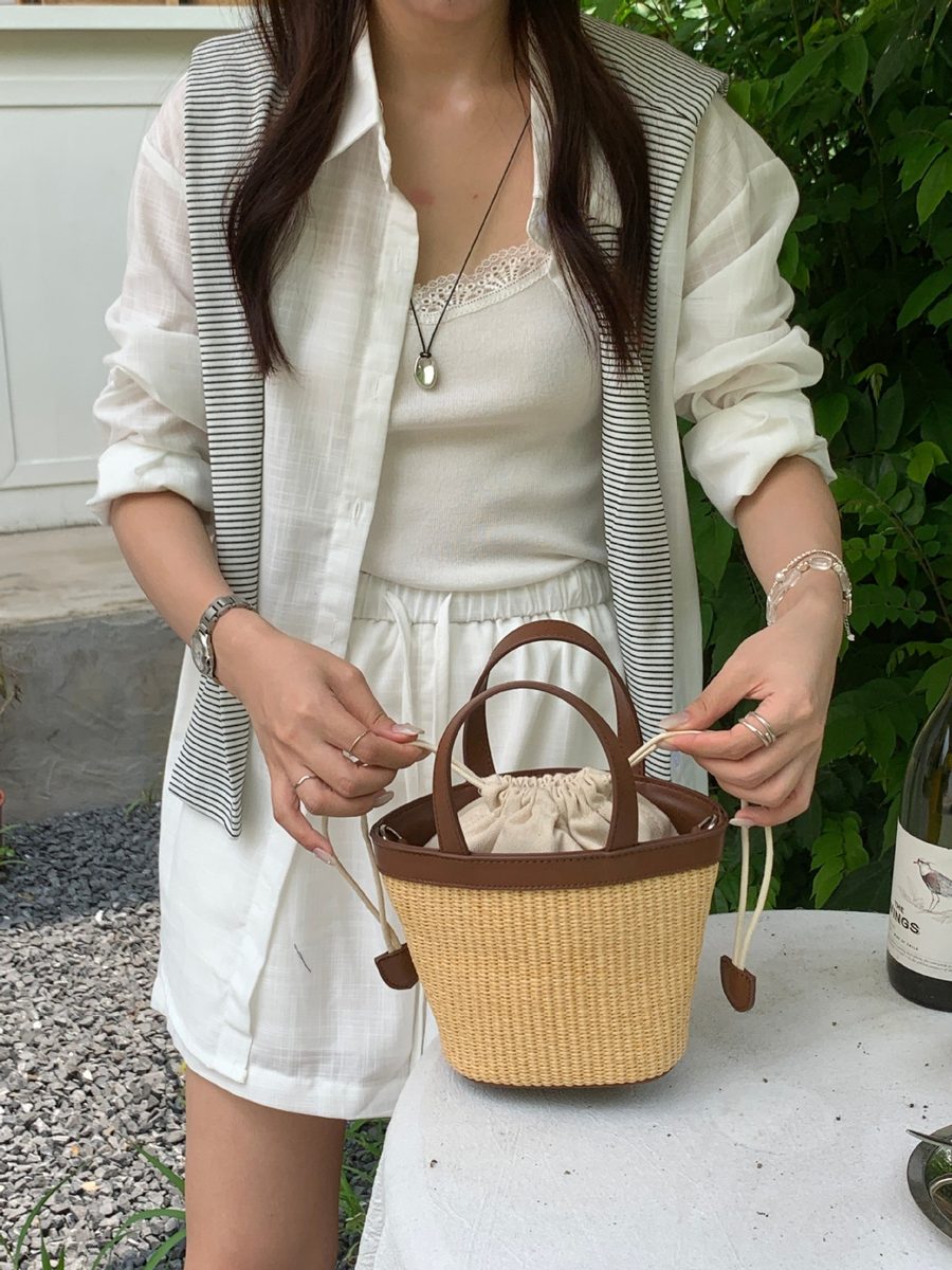 PU Woven Basket Bucket Bag