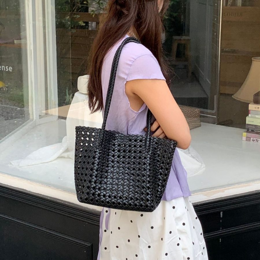 Soft Leather Woven Basket Shoulder Bag