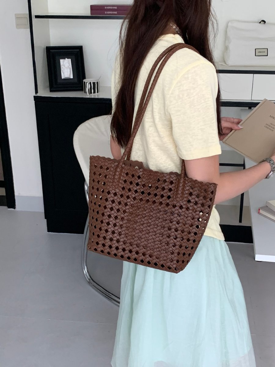 Soft Leather Woven Basket Shoulder Bag view 10