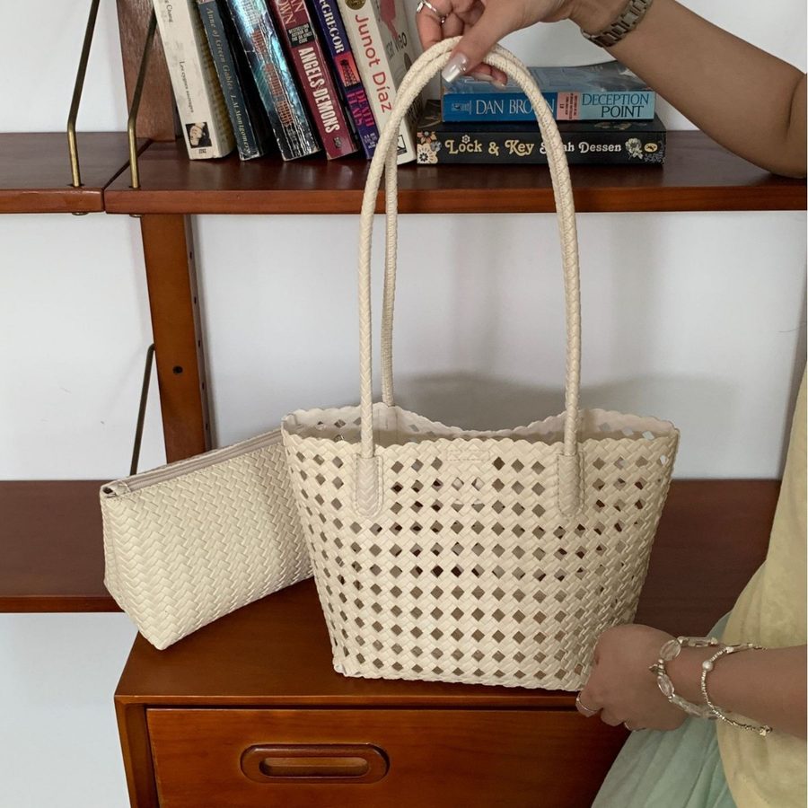Soft Leather Woven Basket Shoulder Bag view 2