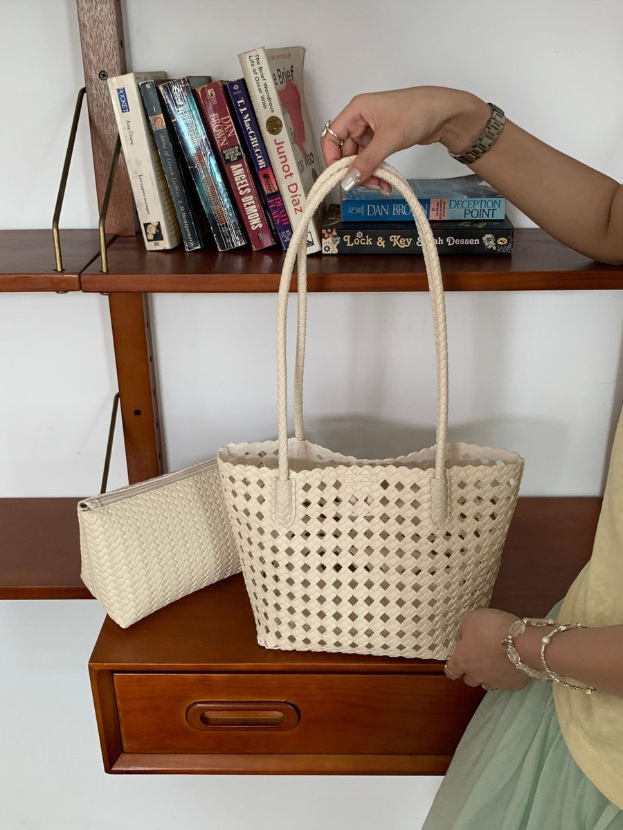 Soft Leather Woven Basket Shoulder Bag view 9