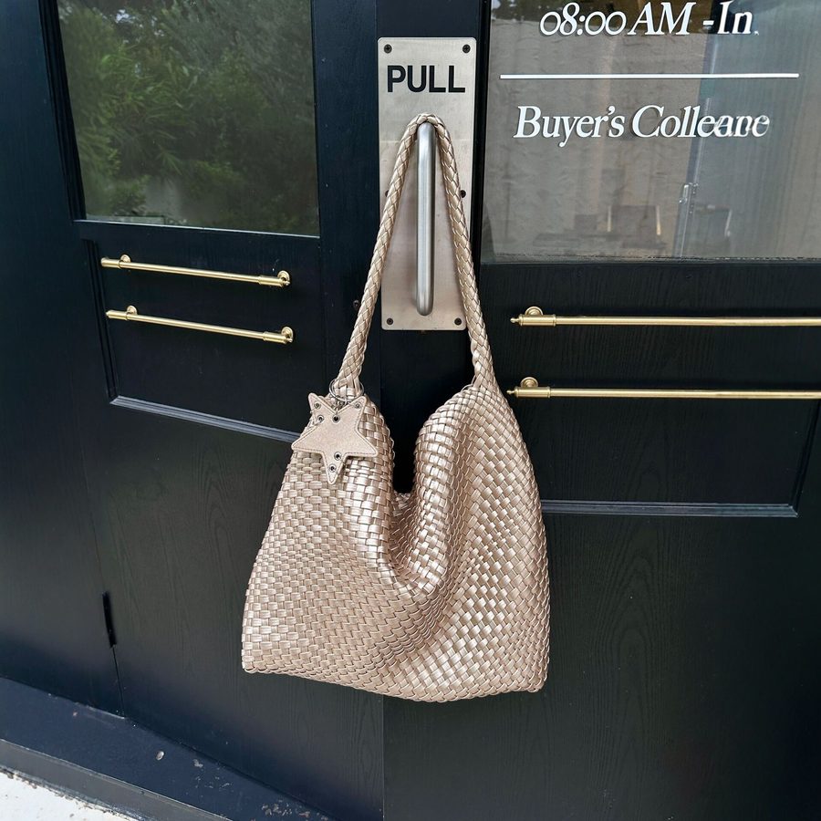 Champagne Woven Basket Tote Bag