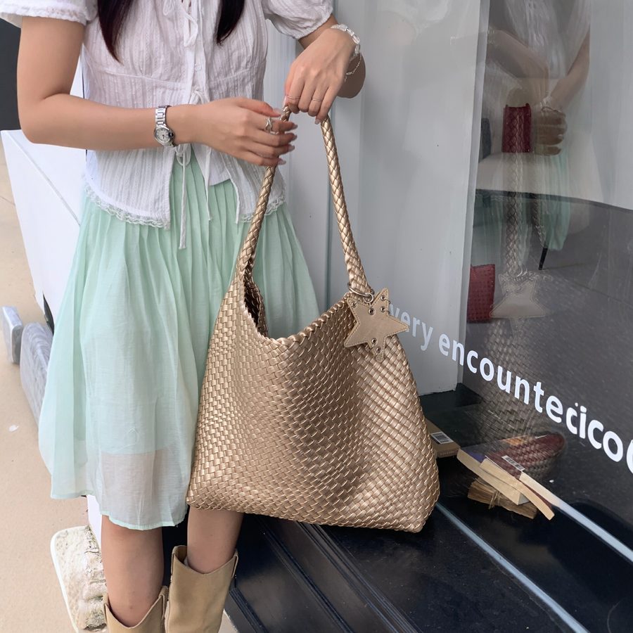 Champagne Woven Basket Tote Bag view 2