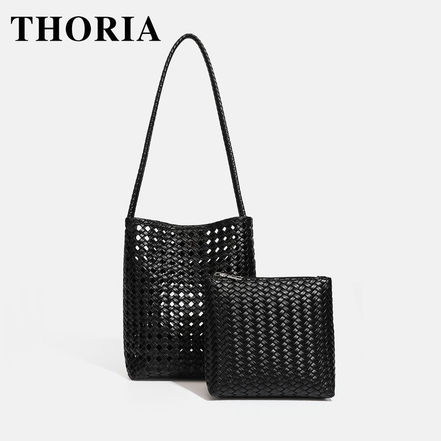 Woven Bucket Crossbody Tote Bag