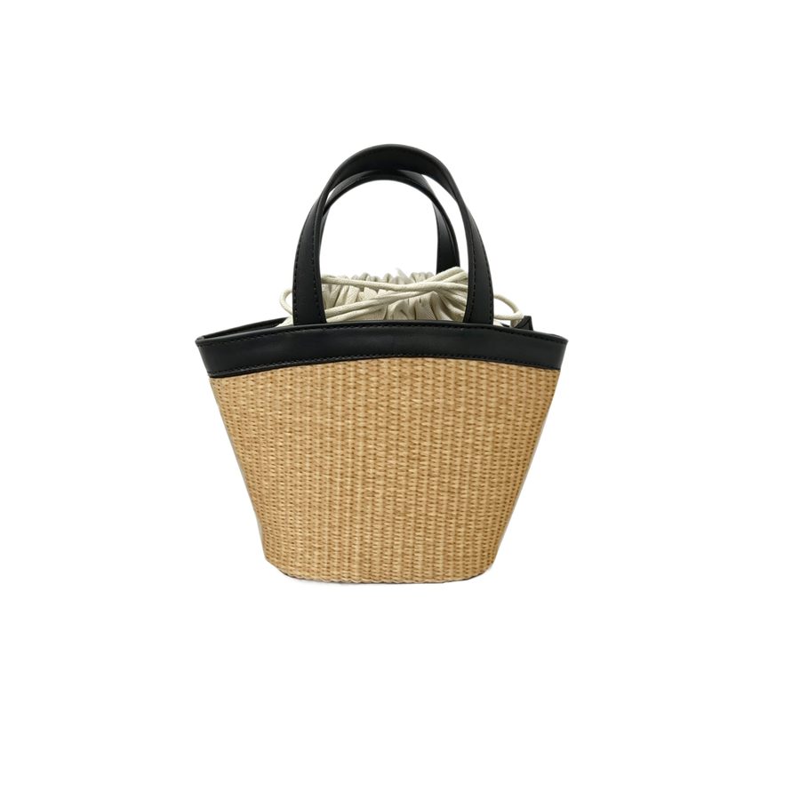 Drawstring Woven Straw Bucket Bag view 5