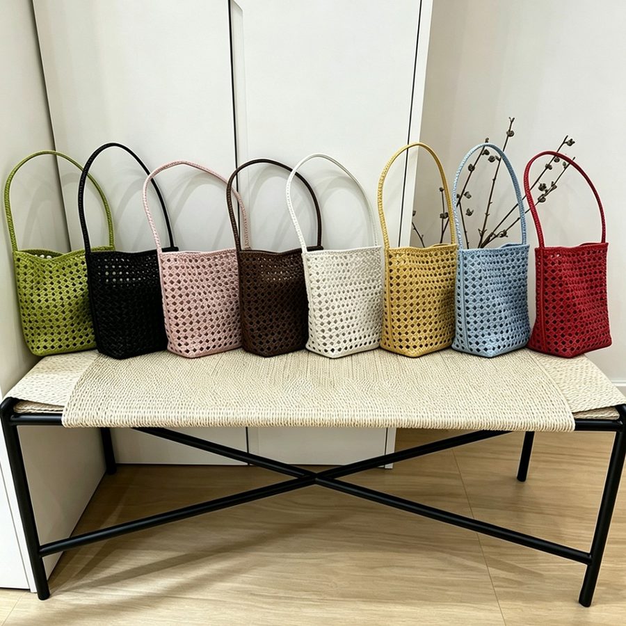Hollow-Out Woven Bucket Tote Bag