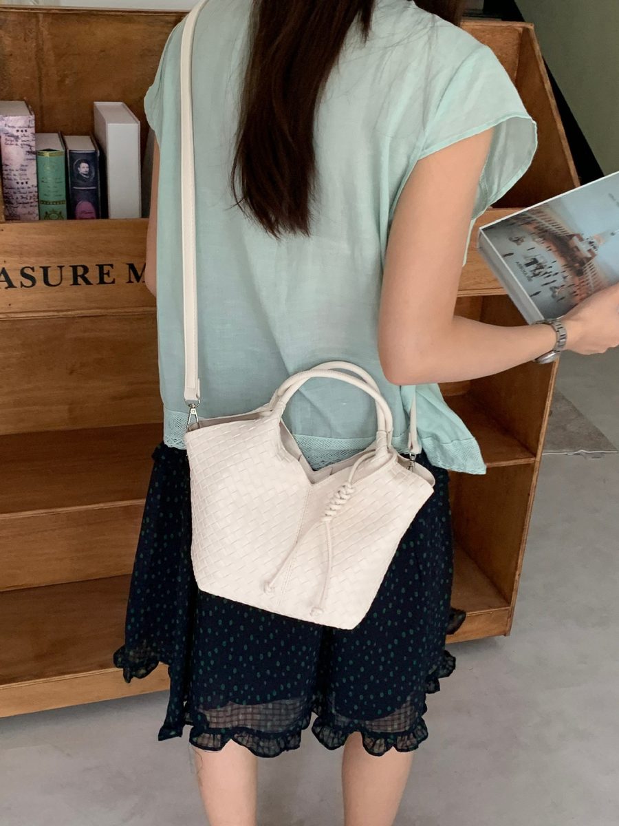 Soft Leather Woven Basket Bucket Bag view 6