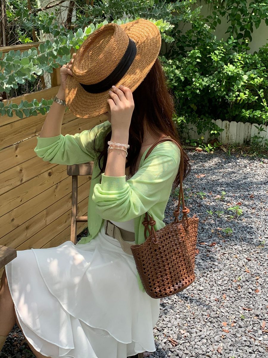 French Hollow-Out Woven Bucket Tote Bag view 10