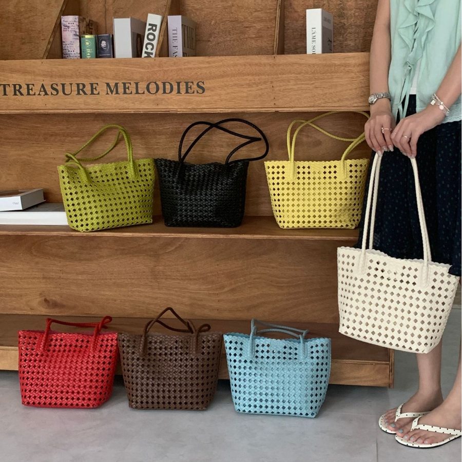 Hollow-Out Woven Basket Tote Bag