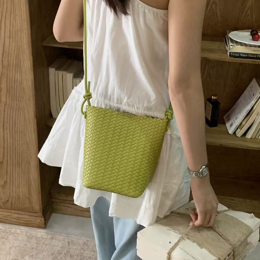 Woven Bucket Shoulder Crossbody Bag