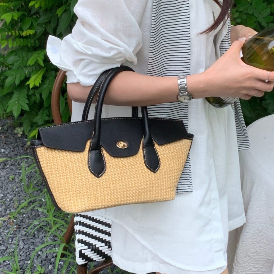 Raffia Woven Basket Tote Bag view 2