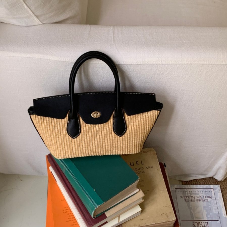 Raffia Woven Basket Tote Bag view 3