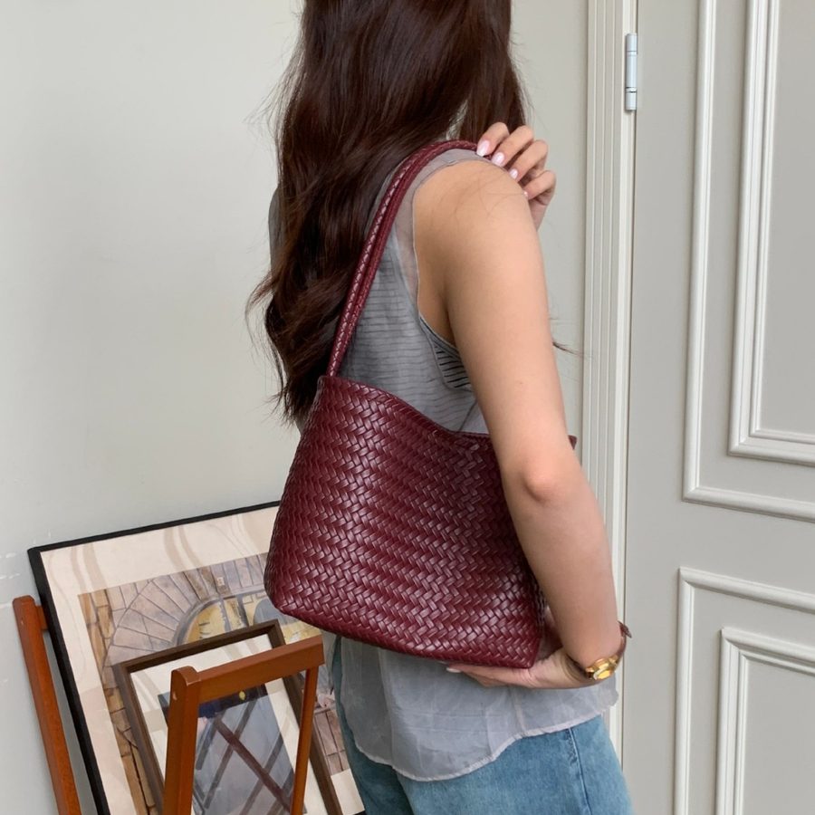 Woven Soft Leather Top-Handle Basket Bag view 3