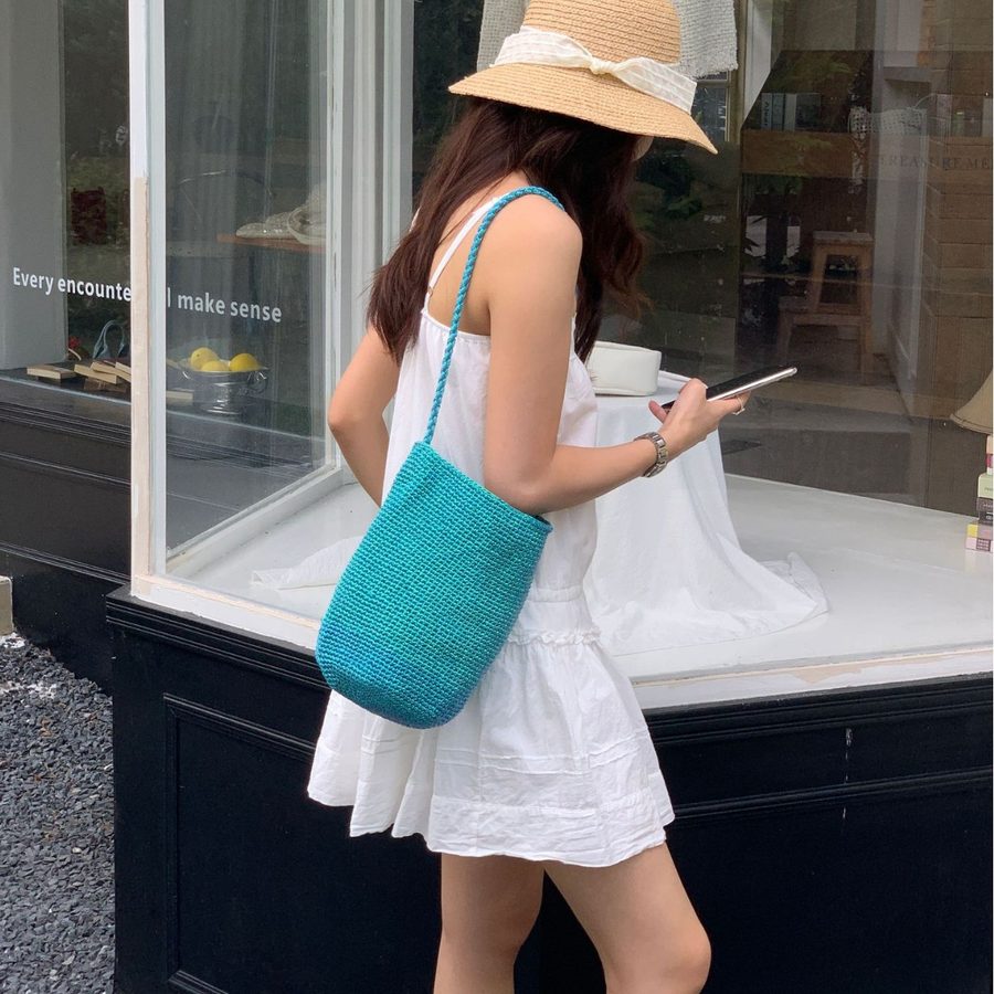 Blue Handwoven Bucket Bag