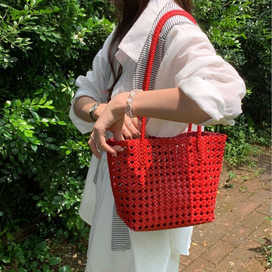 Soft Leather Woven Basket Tote Bag view 4