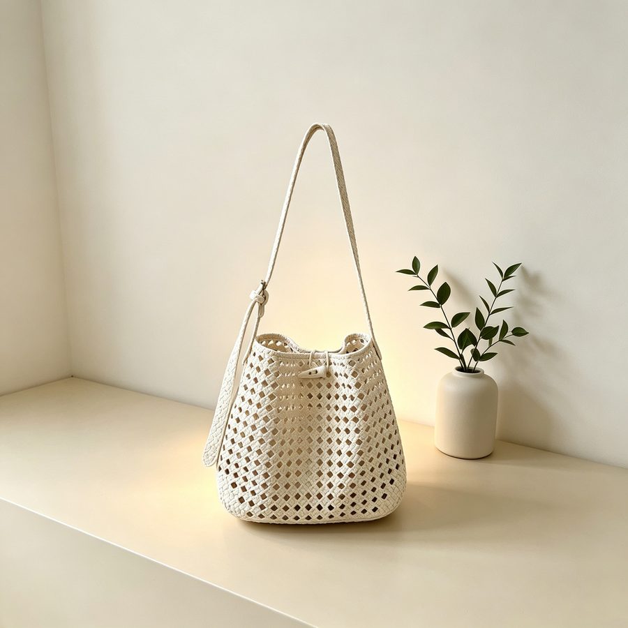 Openwork Woven Bucket Crossbody Bag view 10