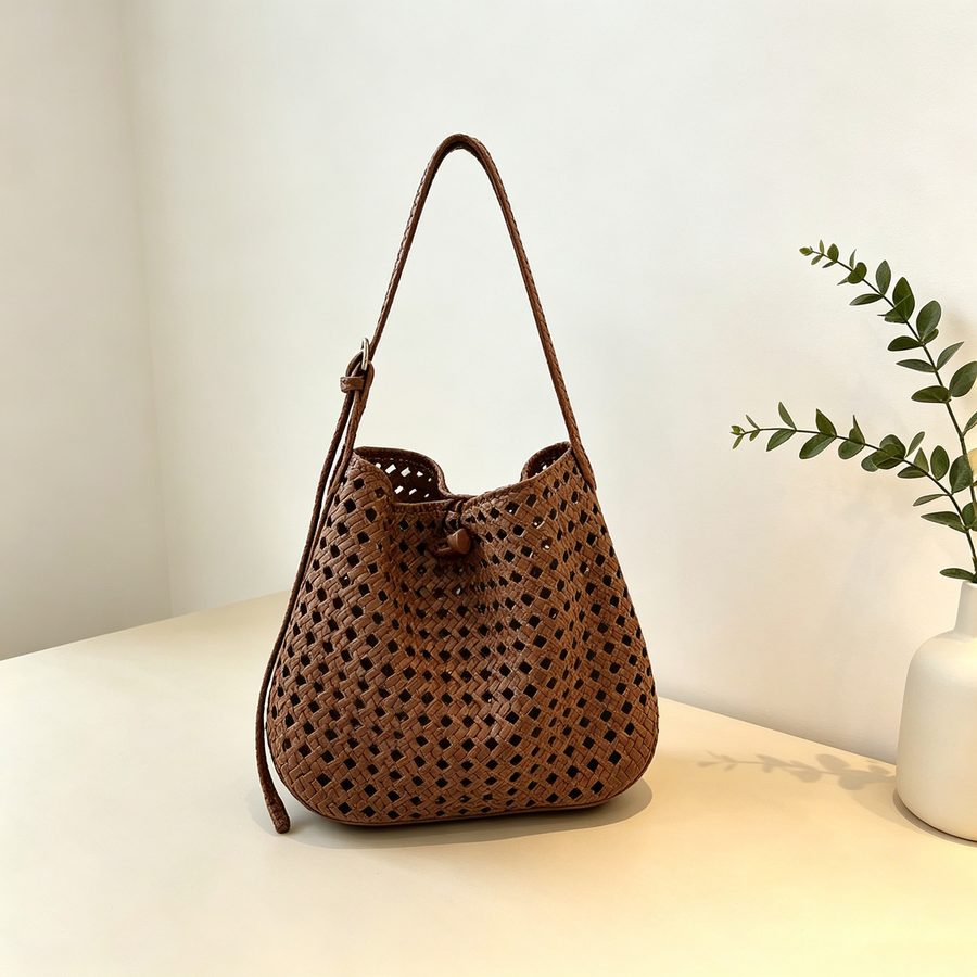 Openwork Woven Bucket Crossbody Bag view 8