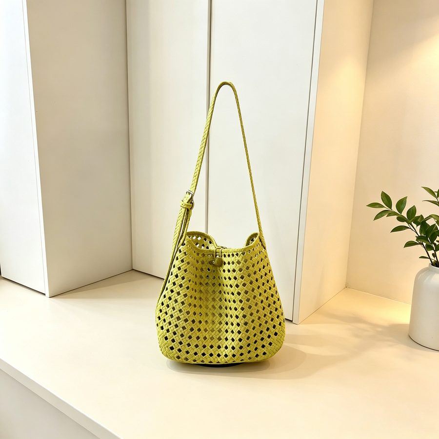 Openwork Woven Bucket Crossbody Bag view 9