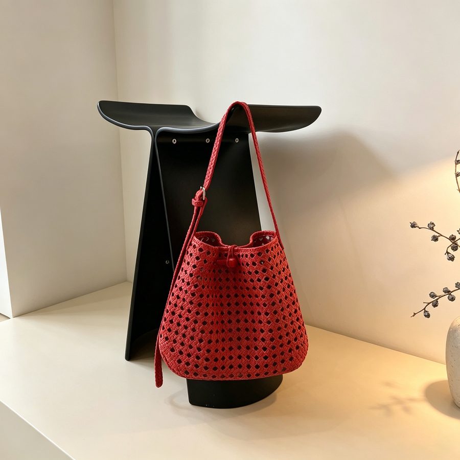 Openwork Woven Bucket Crossbody Bag view 3