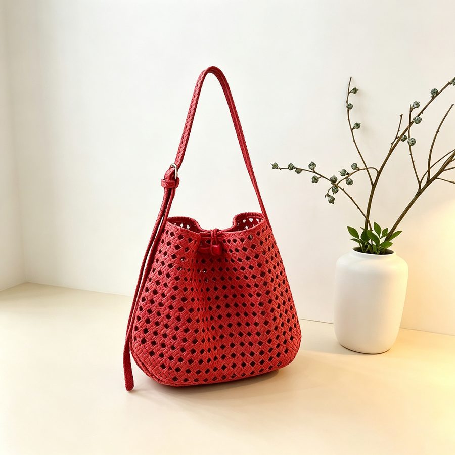 Openwork Woven Bucket Crossbody Bag view 7