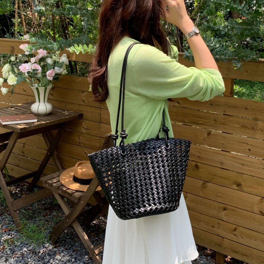 Openwork Woven Basket Bucket Bag view 3