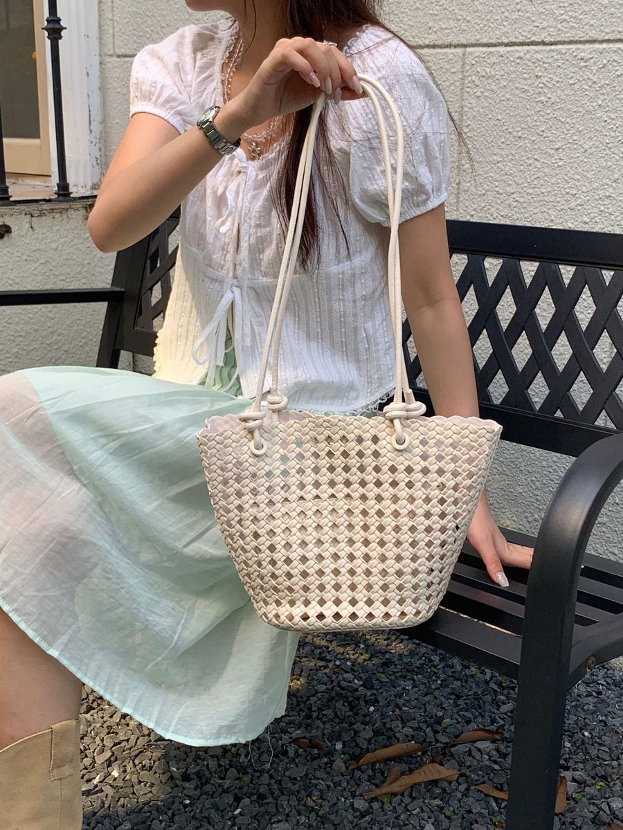 Openwork Woven Basket Bucket Bag view 9
