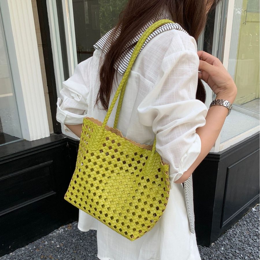 Openwork Woven Basket Tote Shoulder Bag view 2