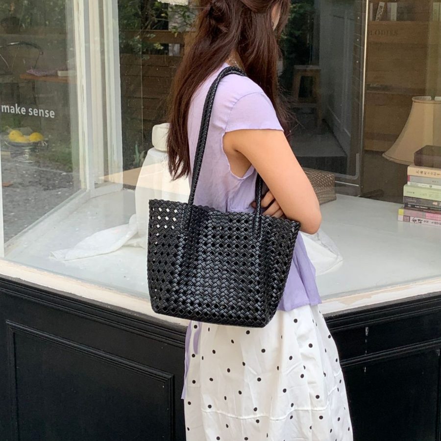 Openwork Woven Basket Tote Shoulder Bag view 4