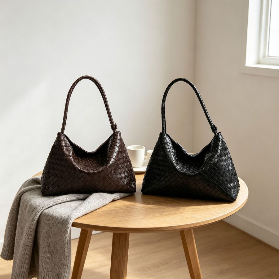 Woven Tote Dumpling Bucket Shoulder Bag view 2