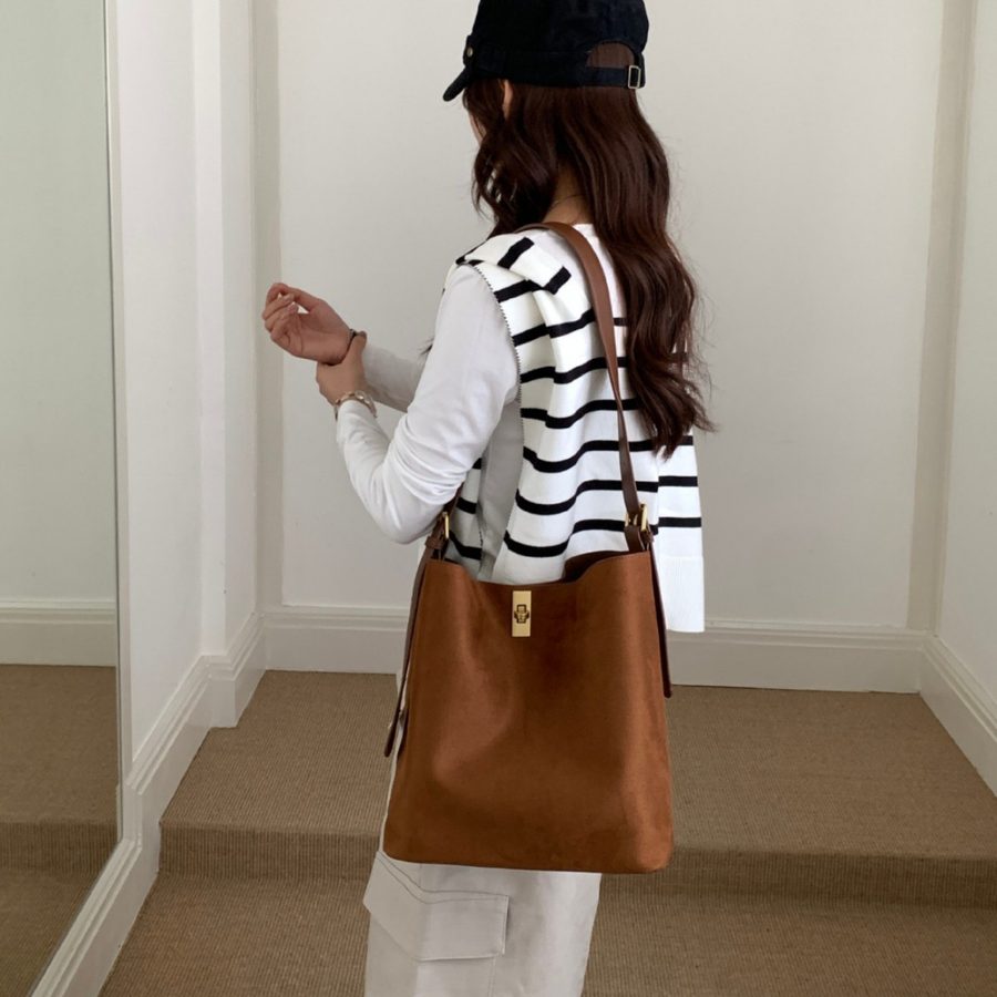 Suede Bucket Bag Large Crossbody Shoulder view 3