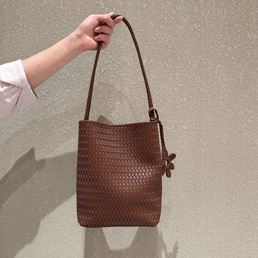 Woven Soft Leather Bucket Hobo Shoulder Bag view 4