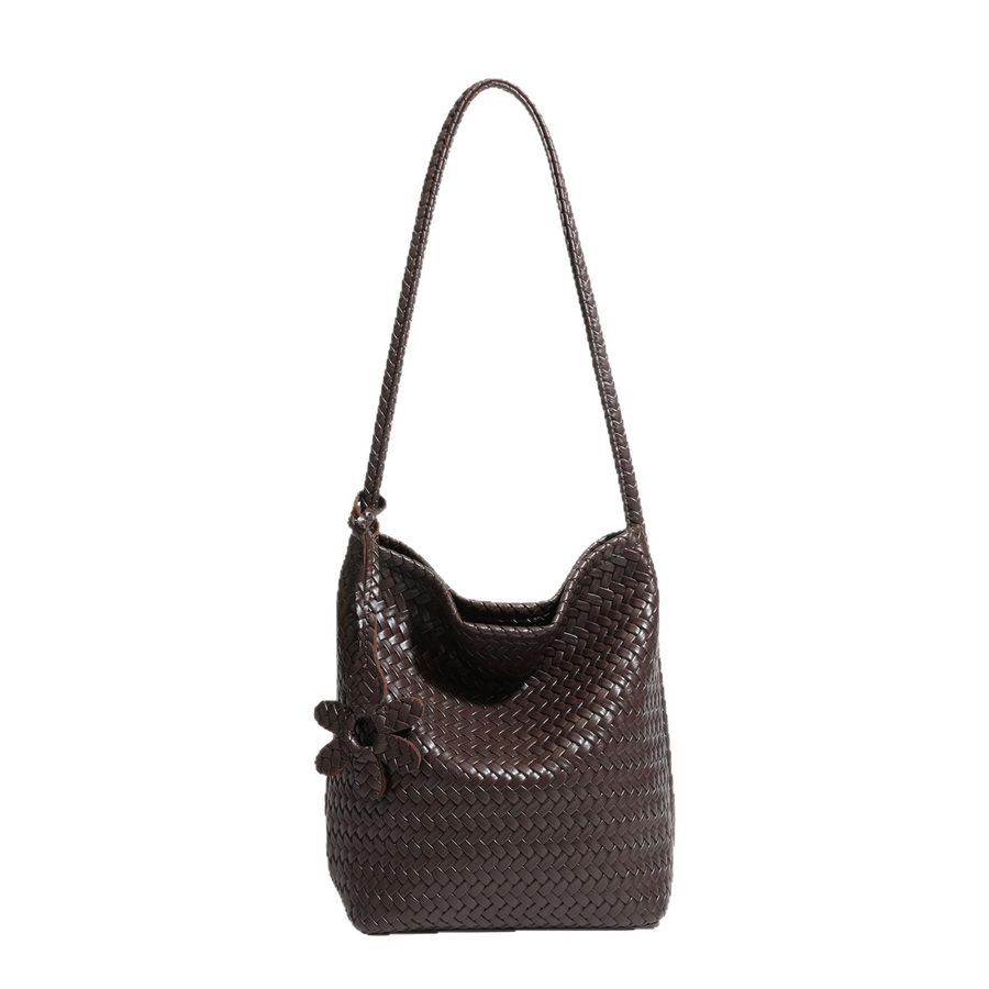 Woven Soft Leather Bucket Hobo Shoulder Bag view 5
