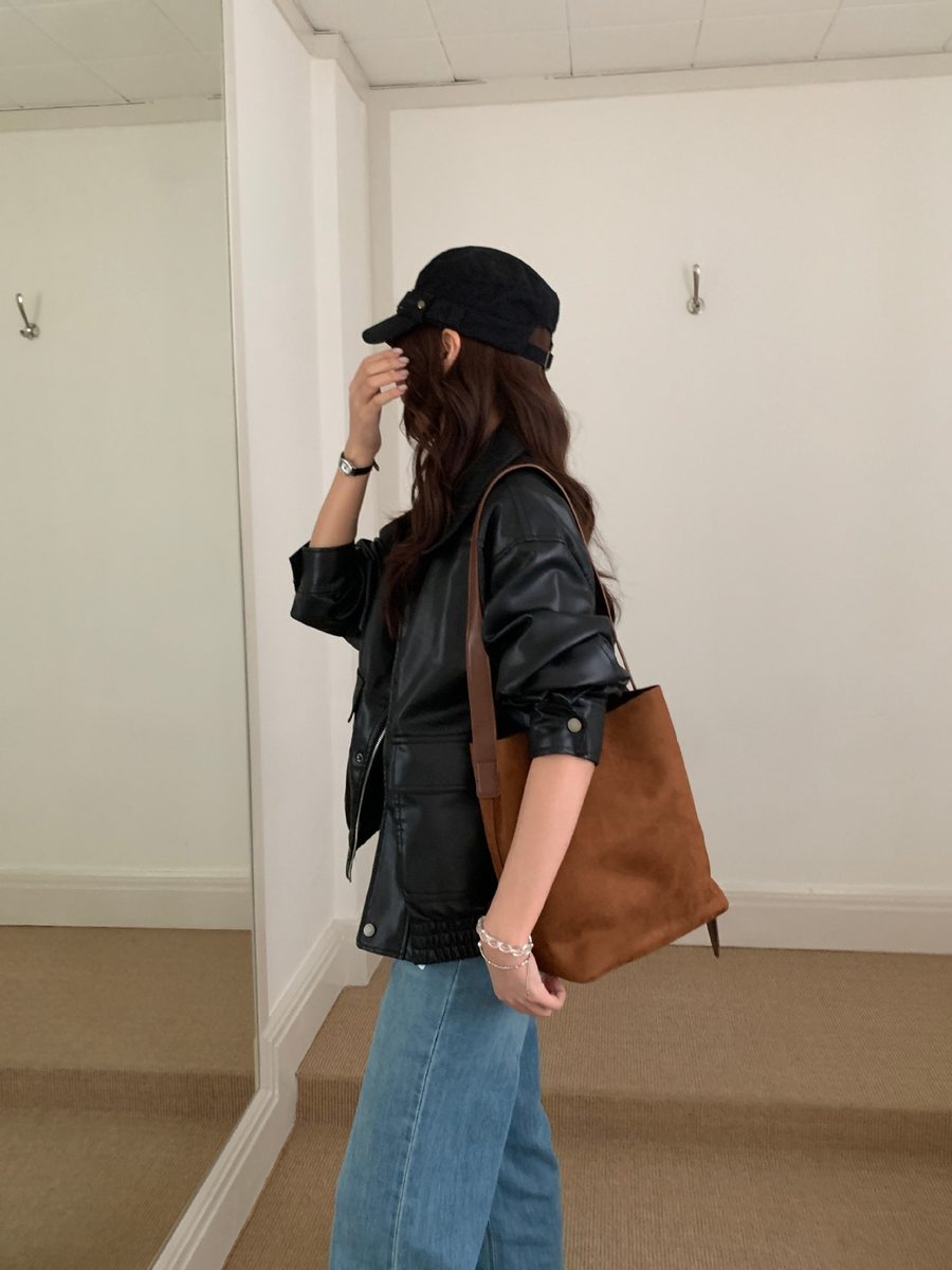 Suede Bucket Bag Large Top-Handle Shoulder view 6