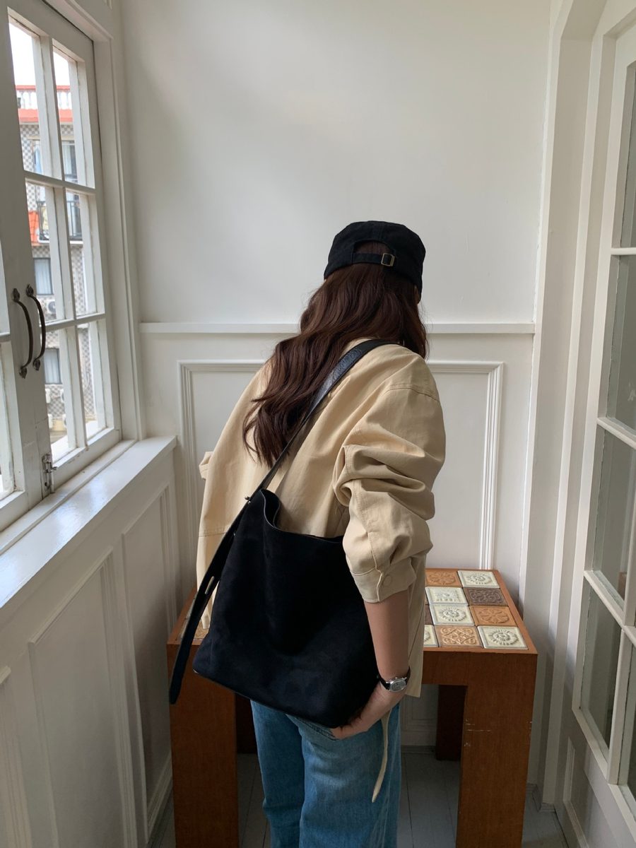 Suede Bucket Bag Large Top-Handle Shoulder view 9