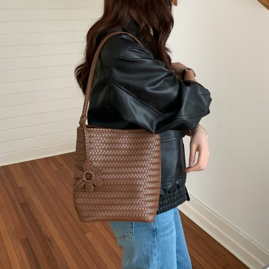Woven Flower Bucket Bag Crossbody Shoulder