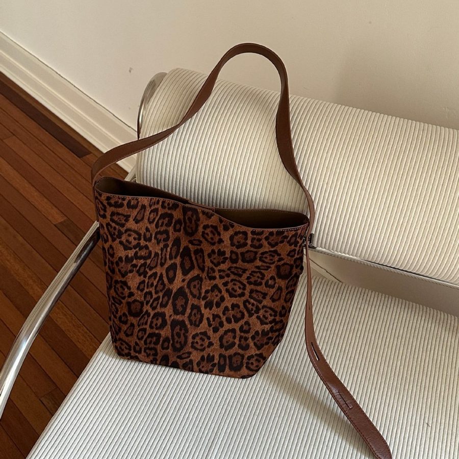 Leopard Print Suede Bucket Bag Crossbody Shoulder view 3