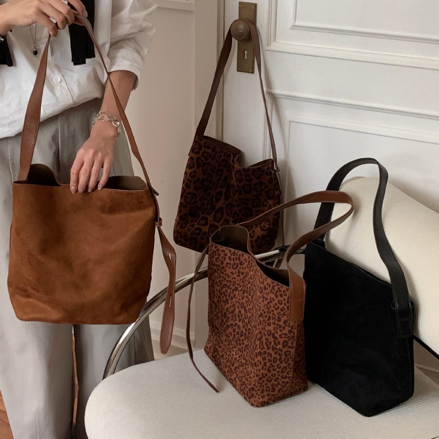 Leopard Print Suede Bucket Bag Crossbody Shoulder view 4