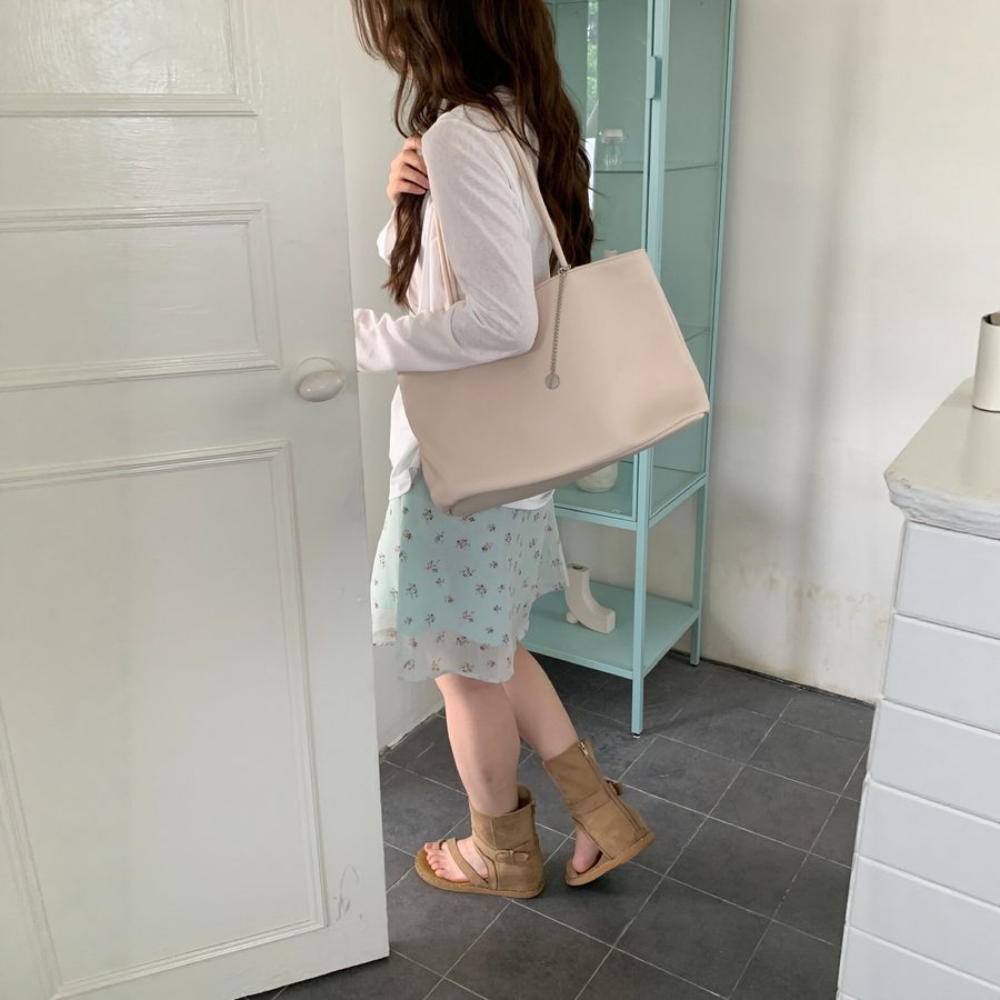 Litchi Grain Minimalist Bucket Tote Shoulder Bag view 4