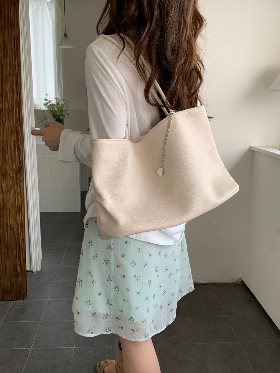 Litchi Grain Minimalist Bucket Tote Shoulder Bag view 6