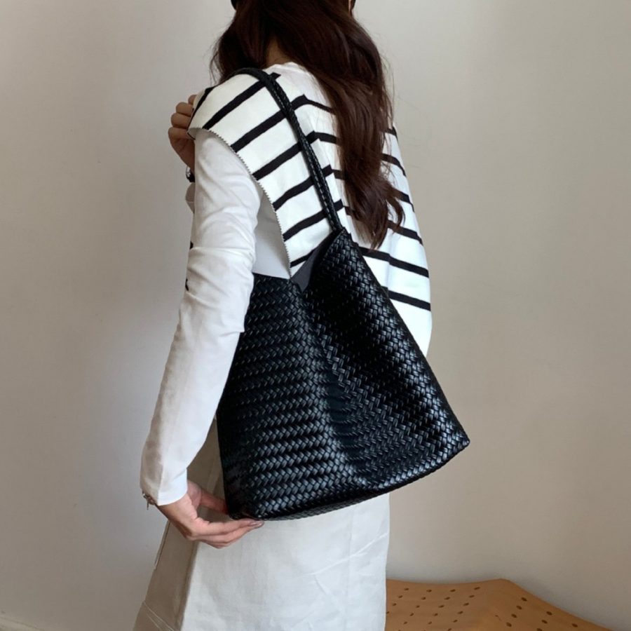 Woven Bucket Bag Soft Leather Shoulder Crossbody