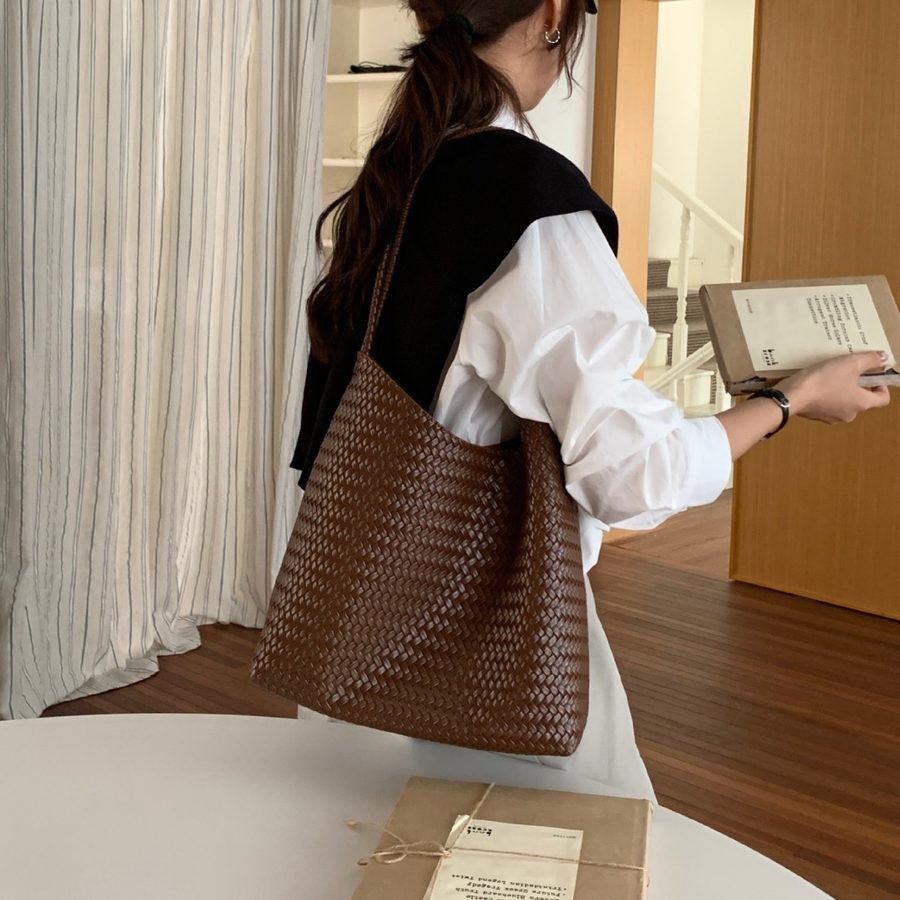 Woven Bucket Bag Soft Leather Shoulder Crossbody view 4