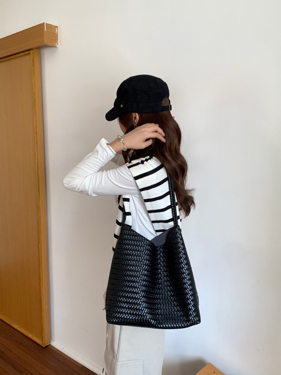 Woven Bucket Bag Soft Leather Shoulder Crossbody view 6