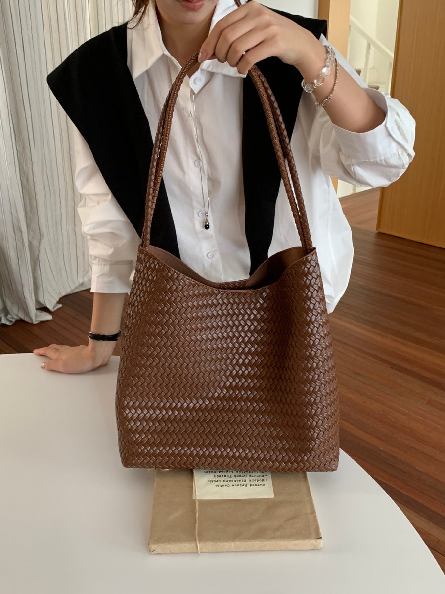 Woven Bucket Bag Soft Leather Shoulder Crossbody view 7