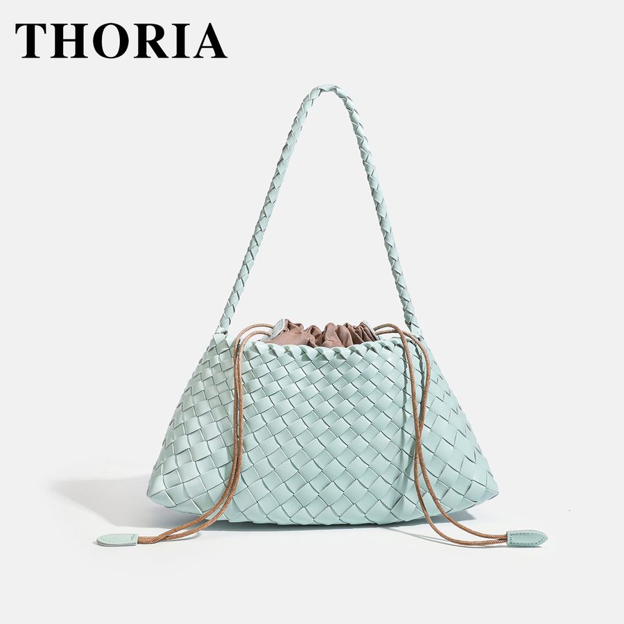 Handwoven Basket Bucket Bag Top-Handle Shoulder view 12
