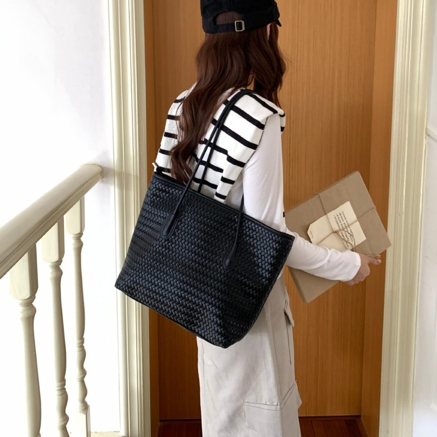 Woven Basket Bucket Tote Top-Handle Shoulder