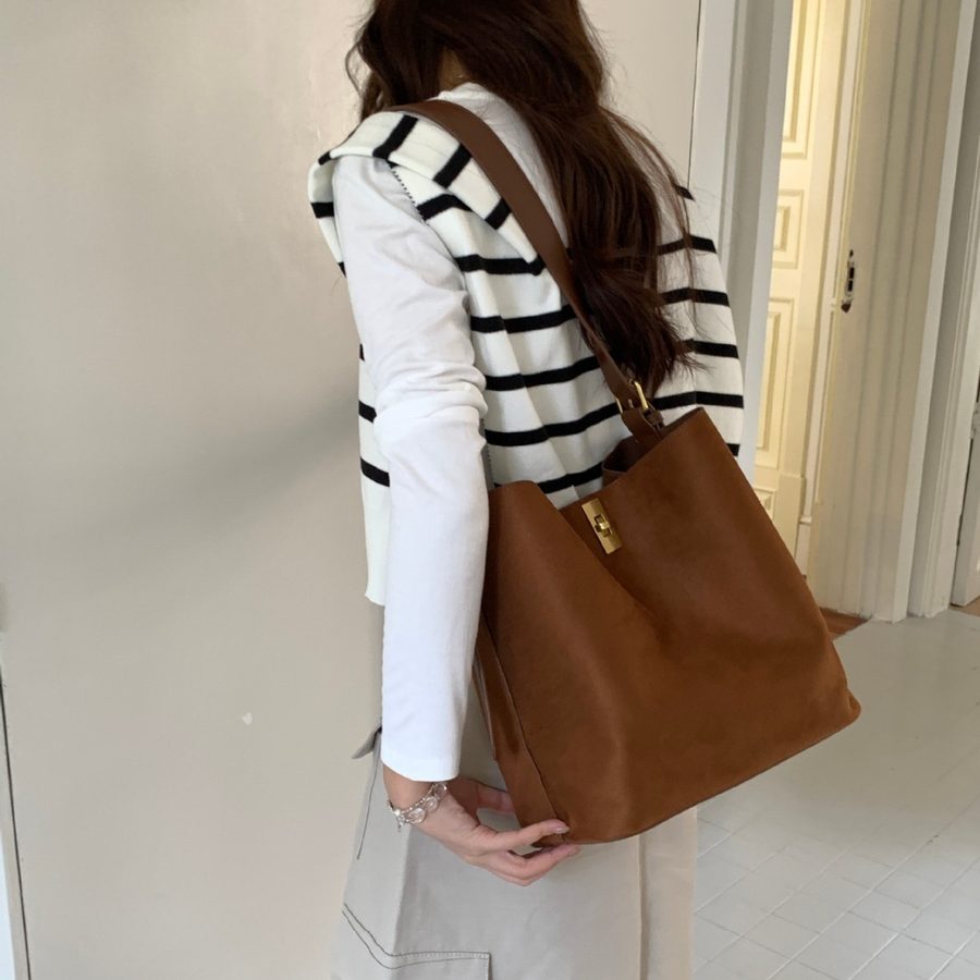 Korean Suede Bucket Crossbody Shoulder Bag