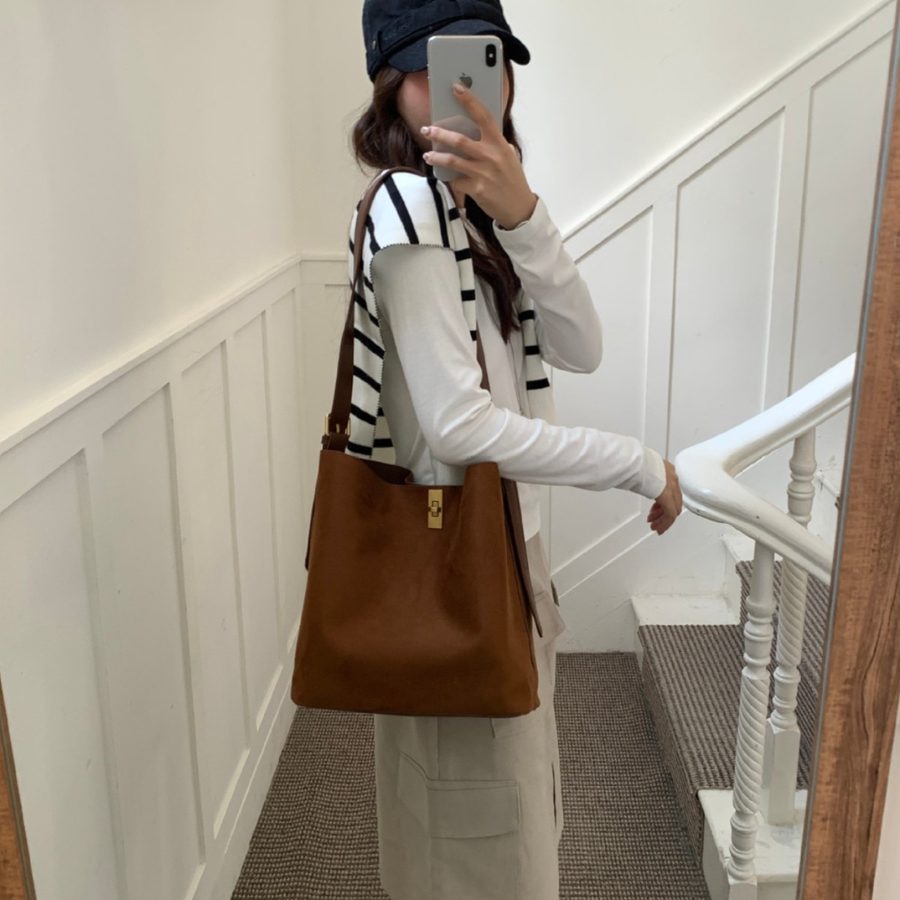 Korean Suede Bucket Crossbody Shoulder Bag view 2