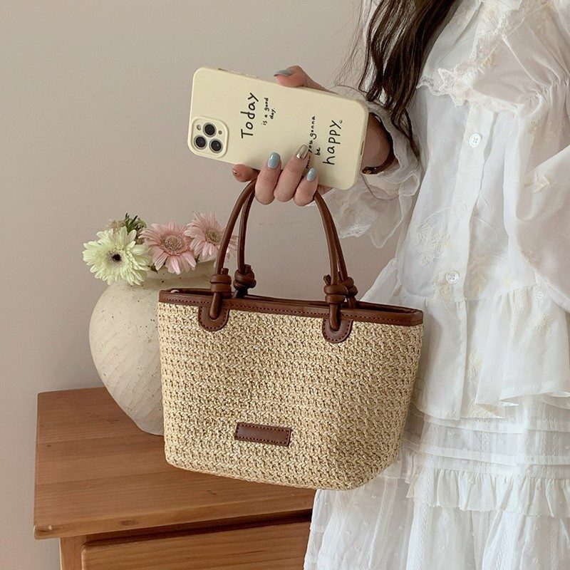 Woven Straw Basket Bucket Crossbody Bag
